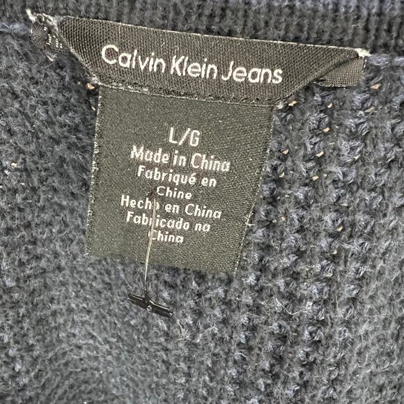 Calvin Klein Jeans Blue Waffle Knit Marquis Full Zip Jacket Sweater Men's Large - Picture 6 of 7